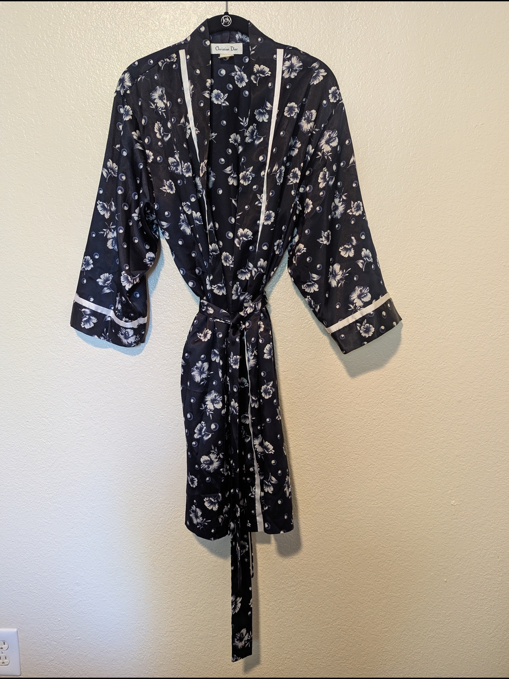 Dior Navy and White Floral Satin Robe